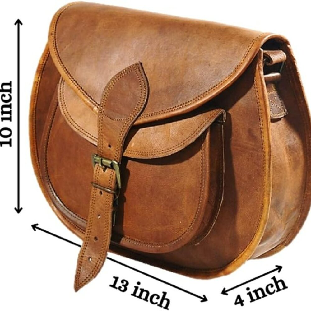 Handmade Vintage Style Genuine Brown Leather Cross Body Shoulder Bag - Picture 4 of 16